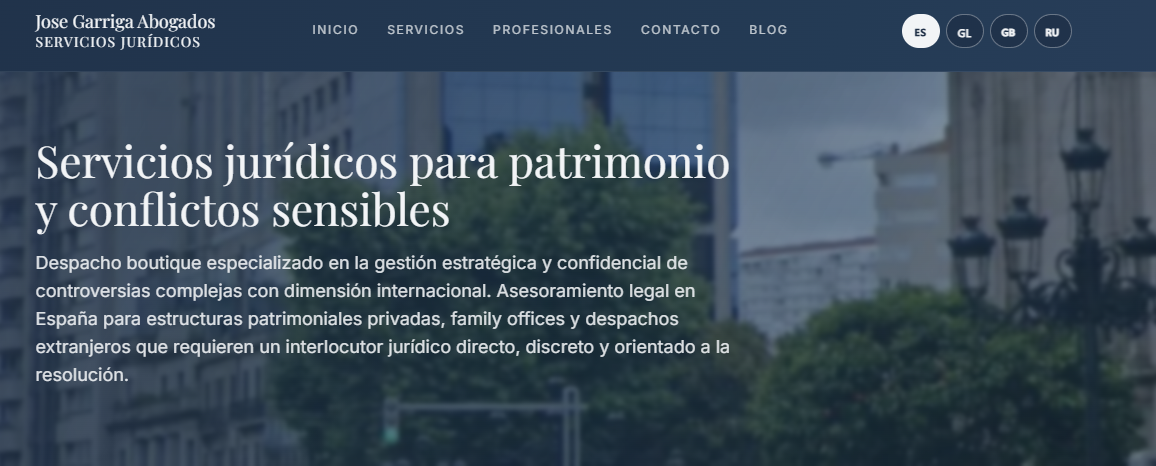 Web de José Garriga Abogados: diseño web para despacho jurídico en Vigo